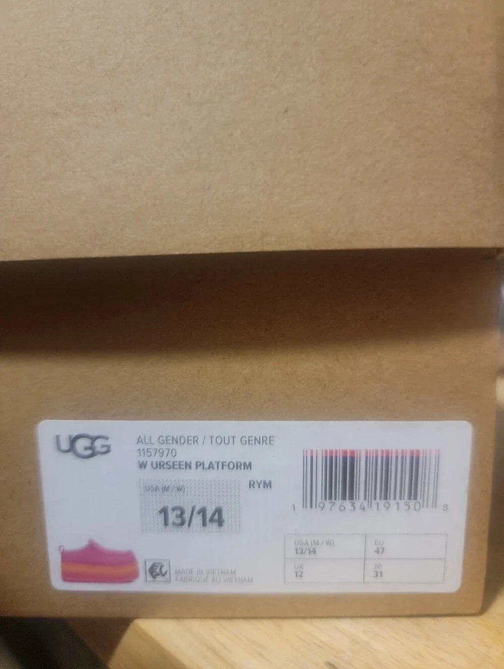 UGG URSeen Unisex Platform in Raspberry Multi Men’s 13 / Women’s 14